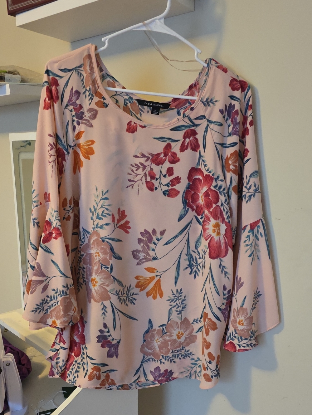 Zac & Rachel Pink Floral Bell-Sleeve Blouse